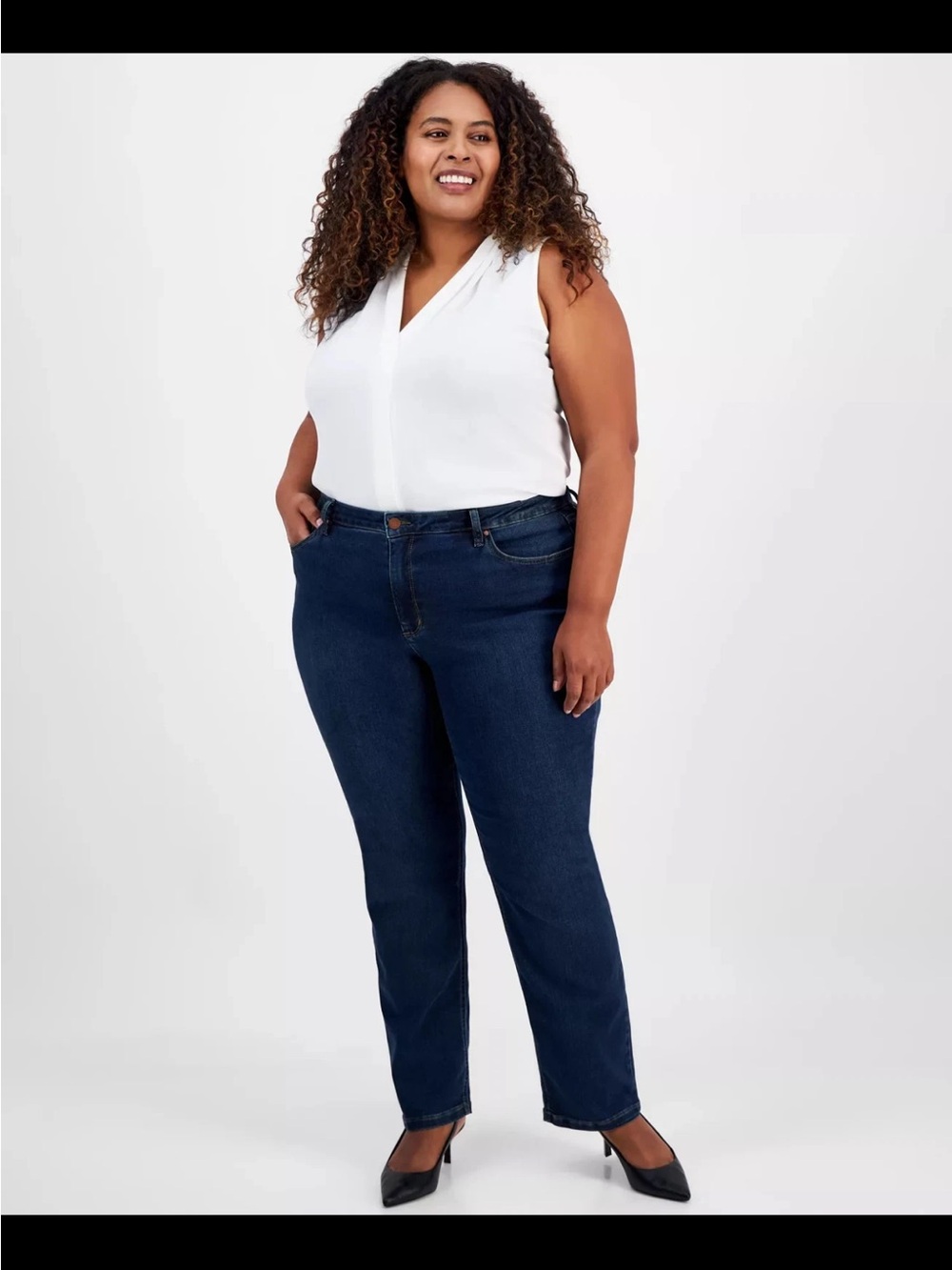 NWT Jones New York The Lexington Curvy Deep Sky Wash Blue Straight Leg Jeans